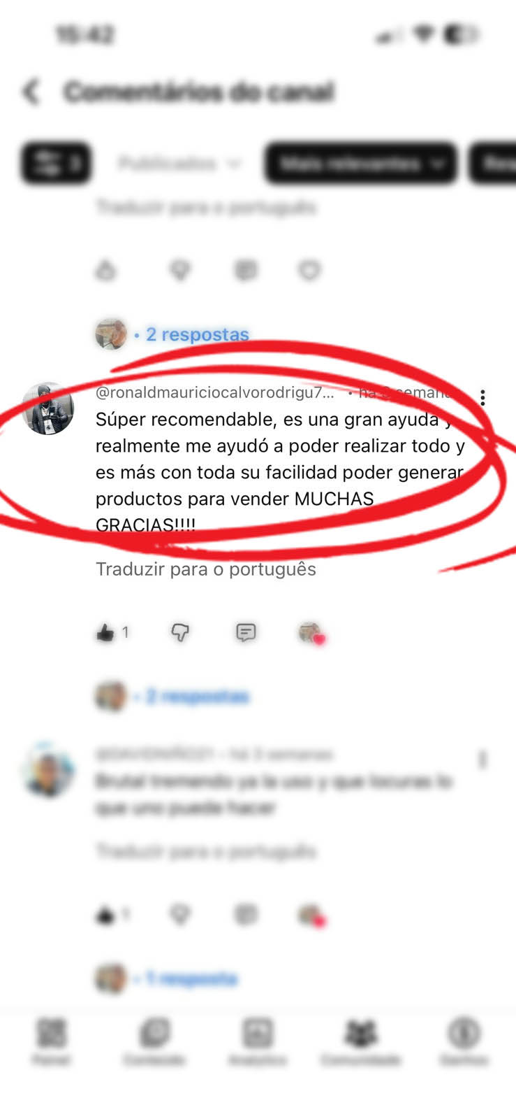 Depoimento de usuário