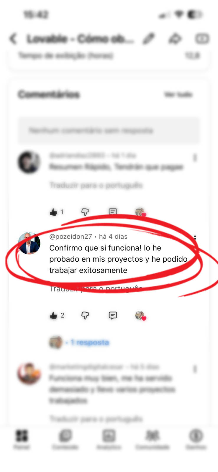 Depoimento de usuário