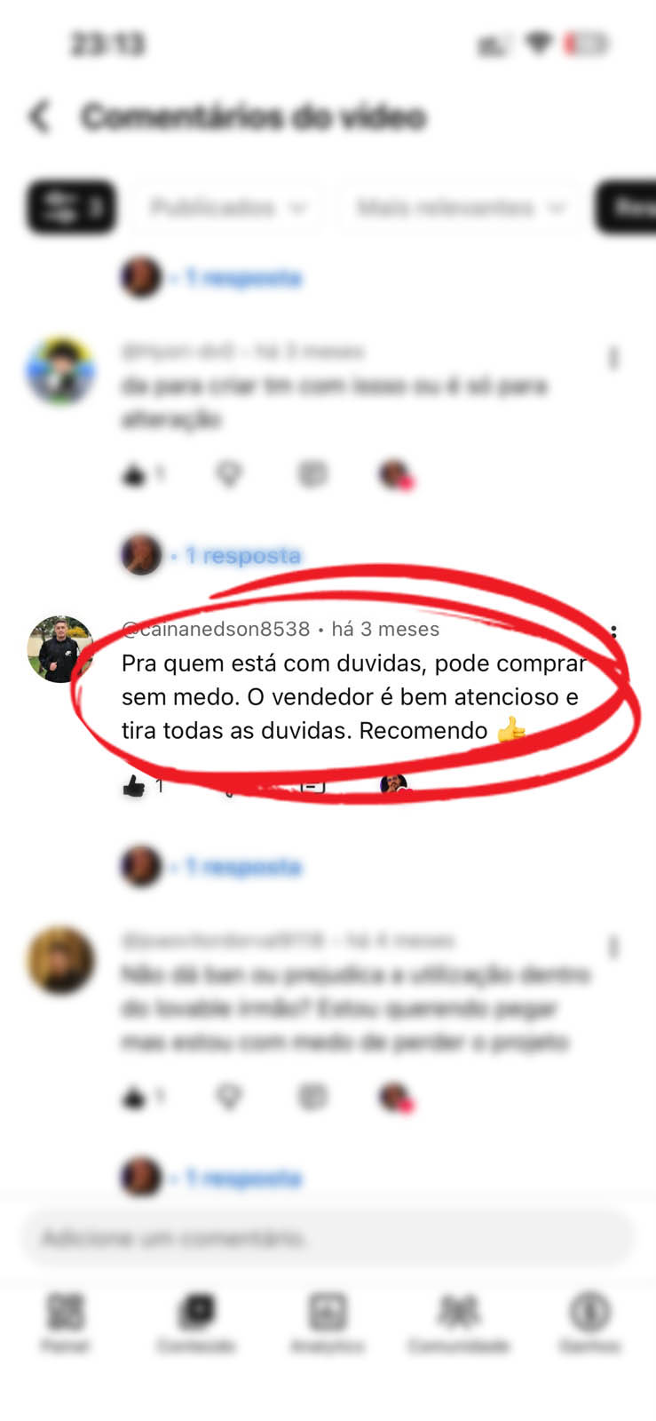 Depoimento de usuário